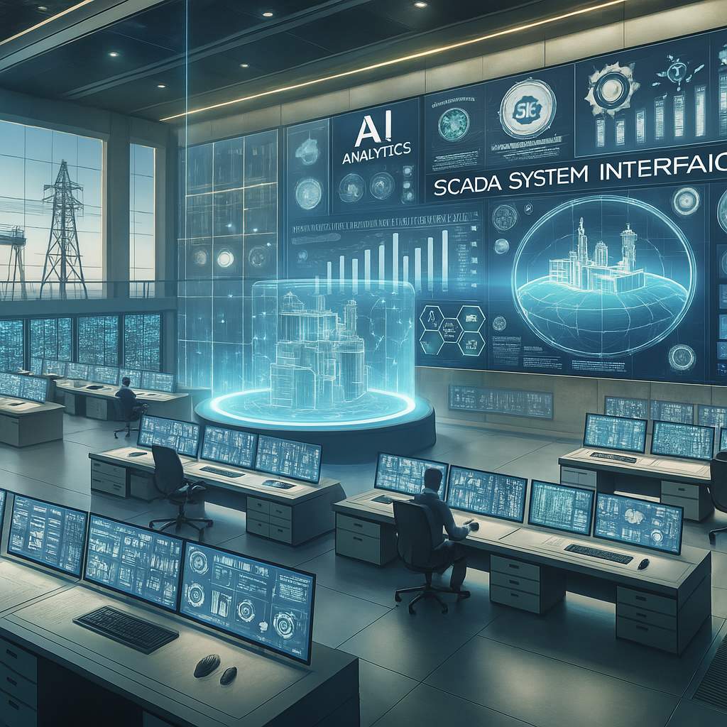 SCADA control room с аналитикой загрузки оборудования